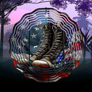 Beautiful 10" Flag & Boots Wind Spinner Windspinner Made to last many years